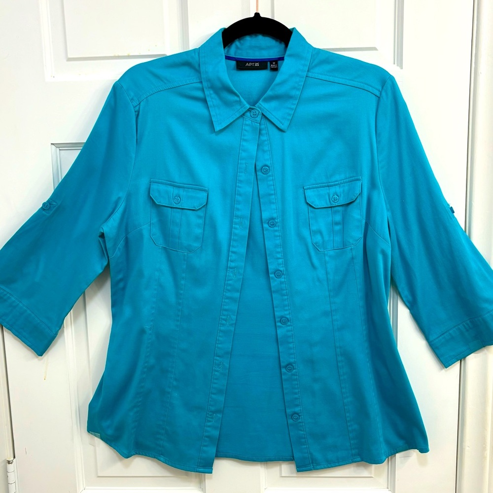 EUC Teal Button Down Camp Shirt